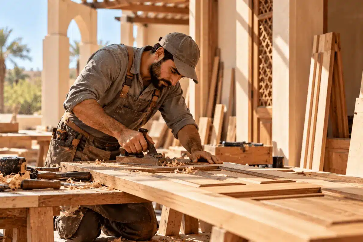 فني نجار يعتمد على أجود الأخشاب
