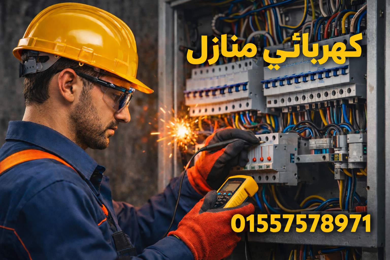 كهربائي منازل في اكتوبر اثناء عمله