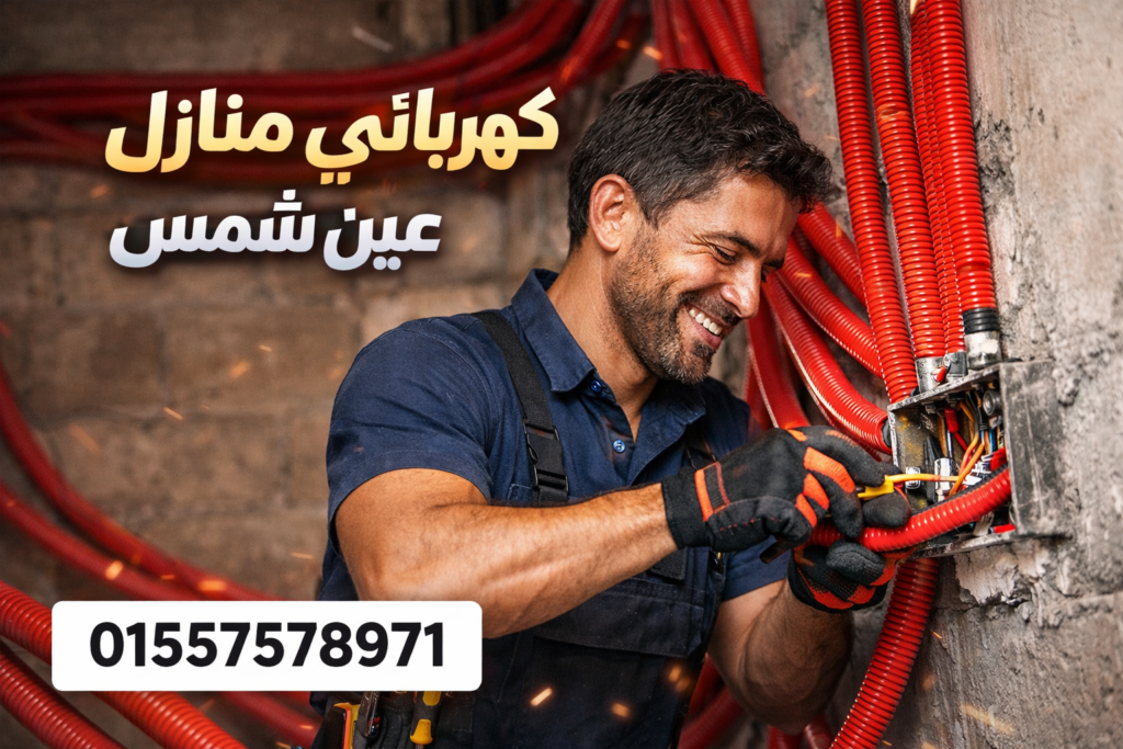كهربائي منازل اثناء عملة في منطقة عين شمس بالقاهرة وهو يعمل في تأسيس الكهرباء