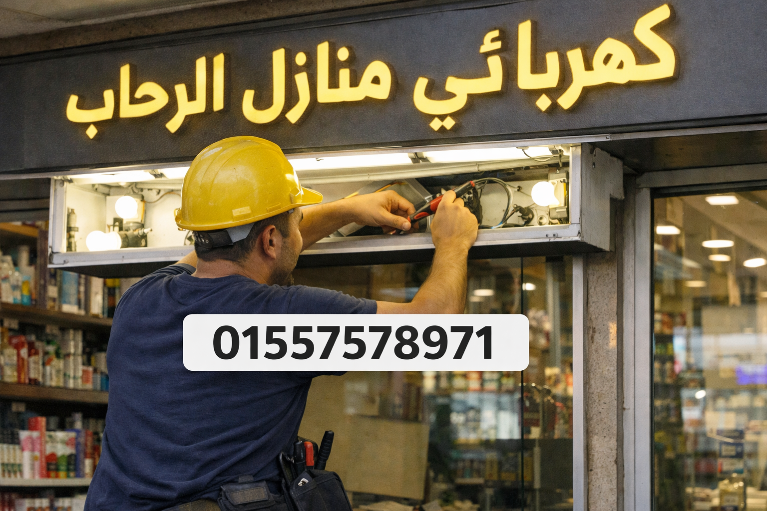 كهربائي اثناء عمله في مدينة الرحاب