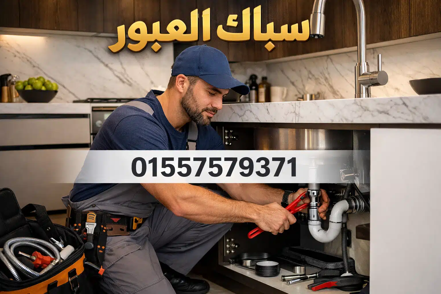 سباك اثناء عمله في منطقة العبور وهو يعمل في السباكة المنزلية