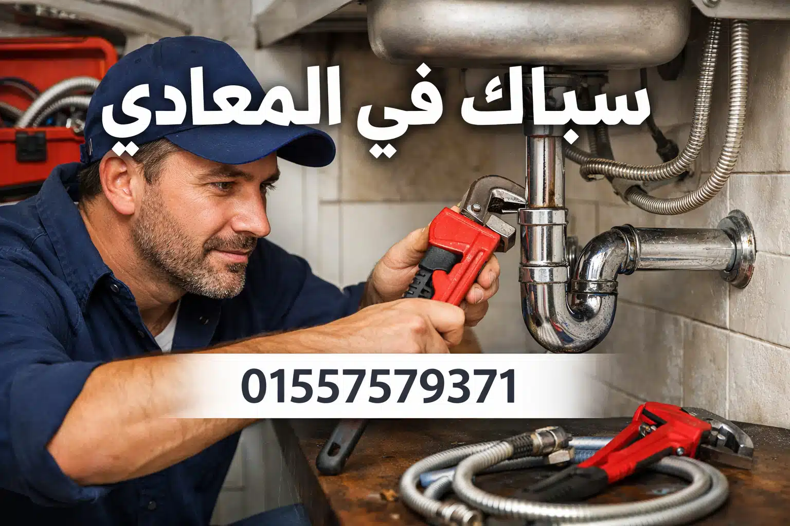 سباك اثناء عمله في السباكة المنزلية في منطقة المعادي